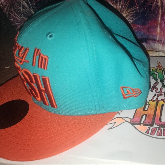 🔥🔥 "Sorry I'm Fresh and You're Not" Cap, New Era, 7 3/8", Sea Green w Orange🔥 - Picture 3 of 4